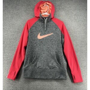 Nike Thermal Fit Hoodie Sweater Women Size Medium Pink Gray Winter
